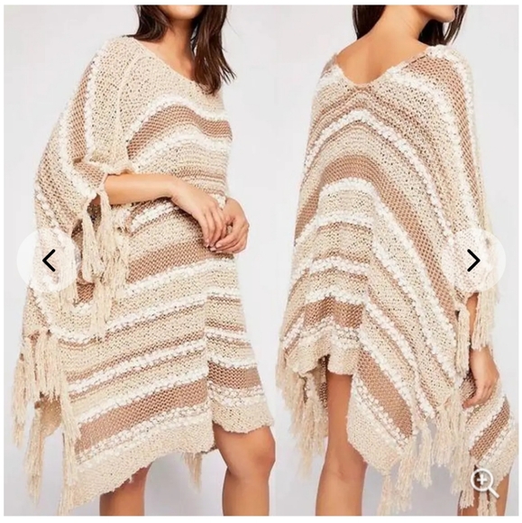 Free People Womens Big Dipper fringe poncho One Size boho preppy casual knit - Picture 3 of 7